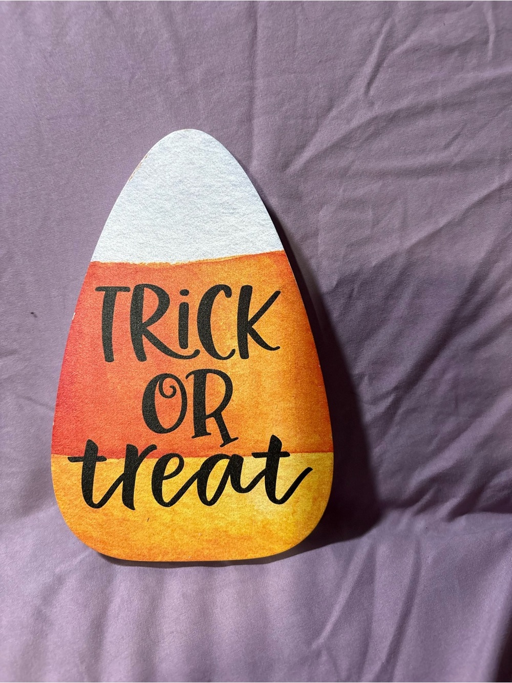 Trick or Treat Candy Corn Decorative Sign - Orange, White, Yellow